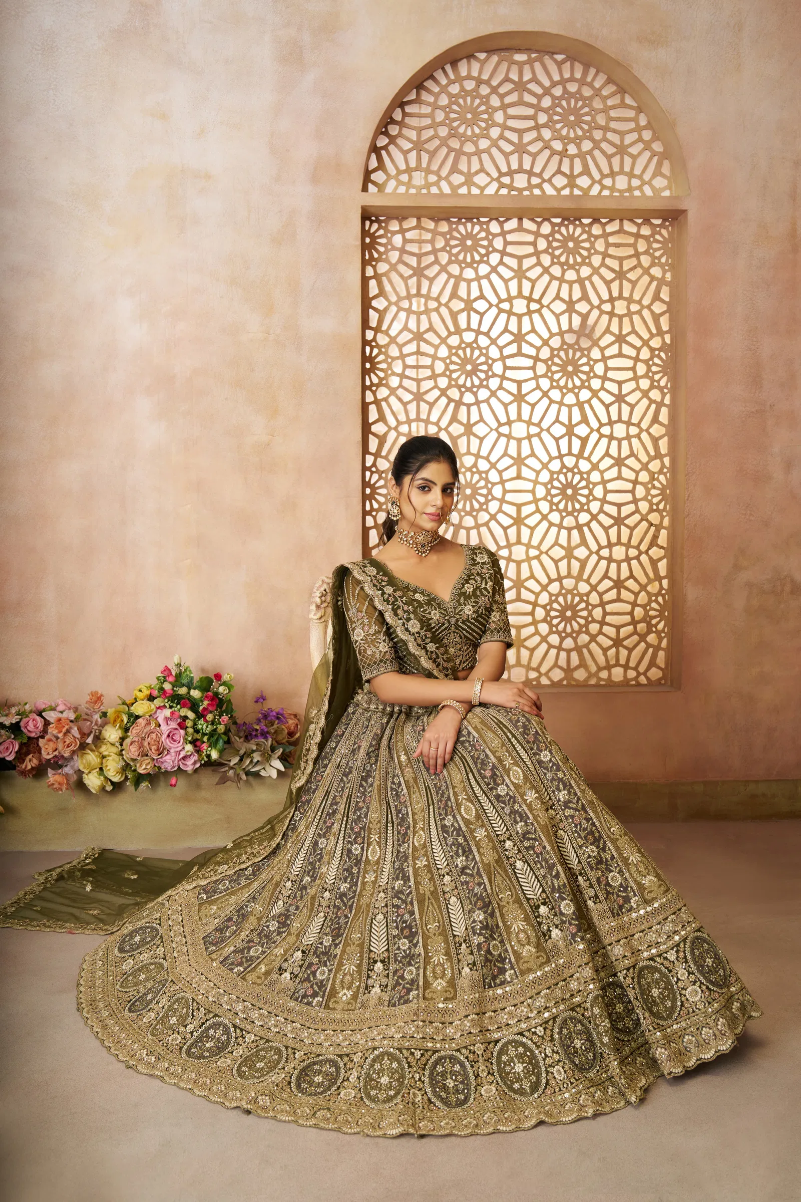 Kf 04 Mehendi Soft Net Gorgeous Bridal Lehenga Wholesale Suppliers In Mumbai
